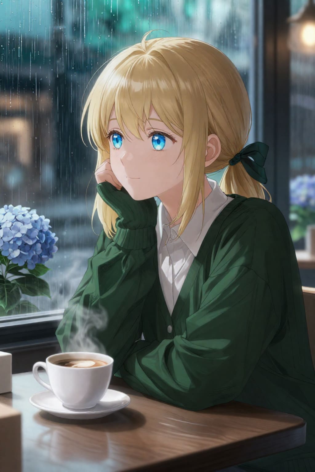 雨と紫陽花と美女