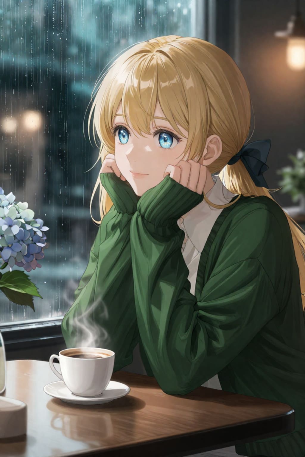 雨と紫陽花と美女