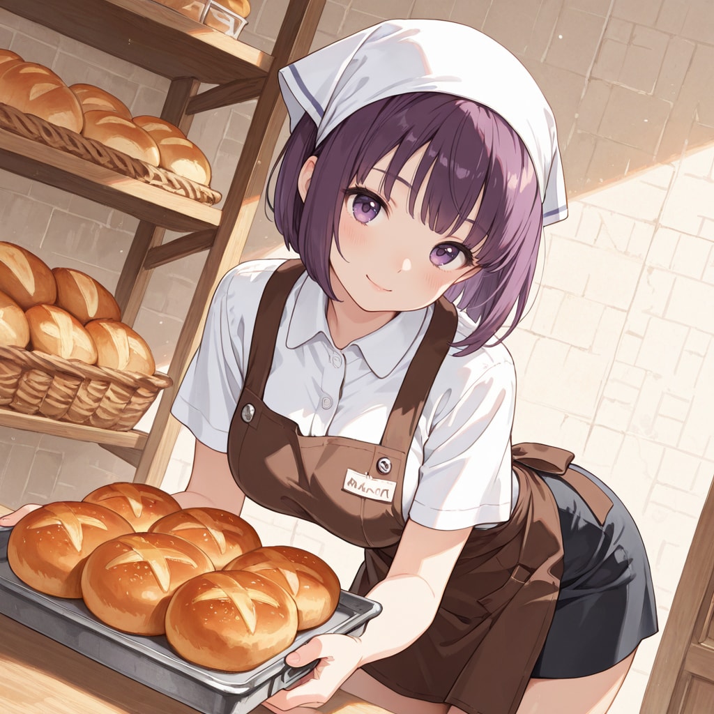 すみれちゃん、パン屋さんで働く