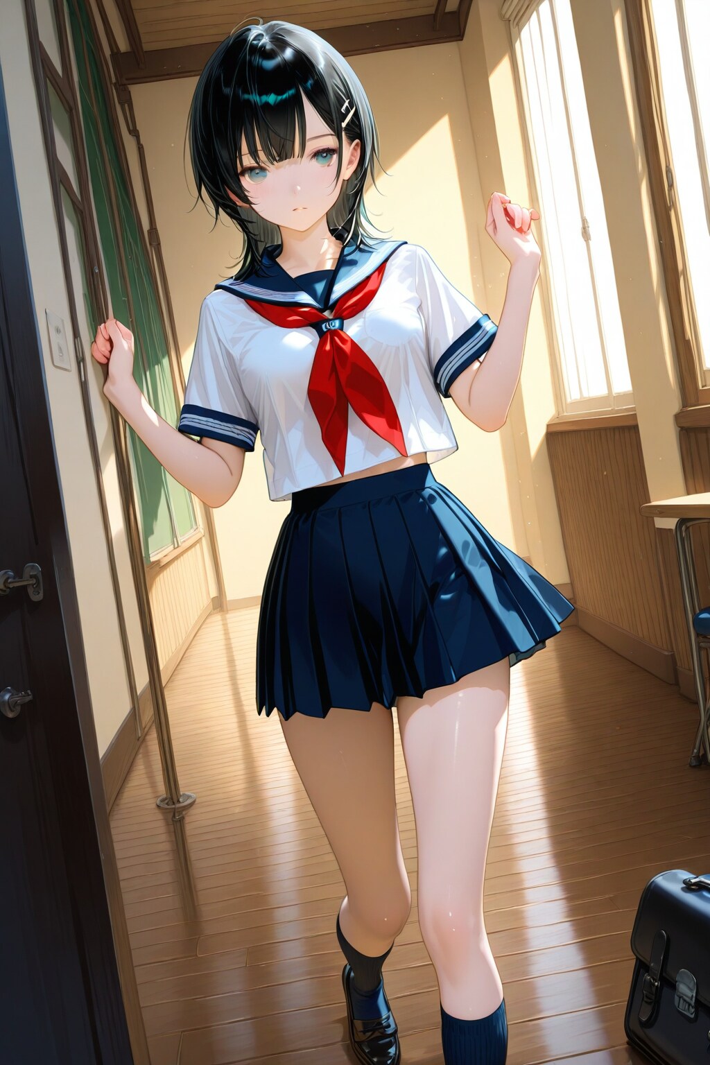 セーラー服で盆踊りに昂じる黒髪姫カットの女子高生 | の人気AIイラスト・グラビア