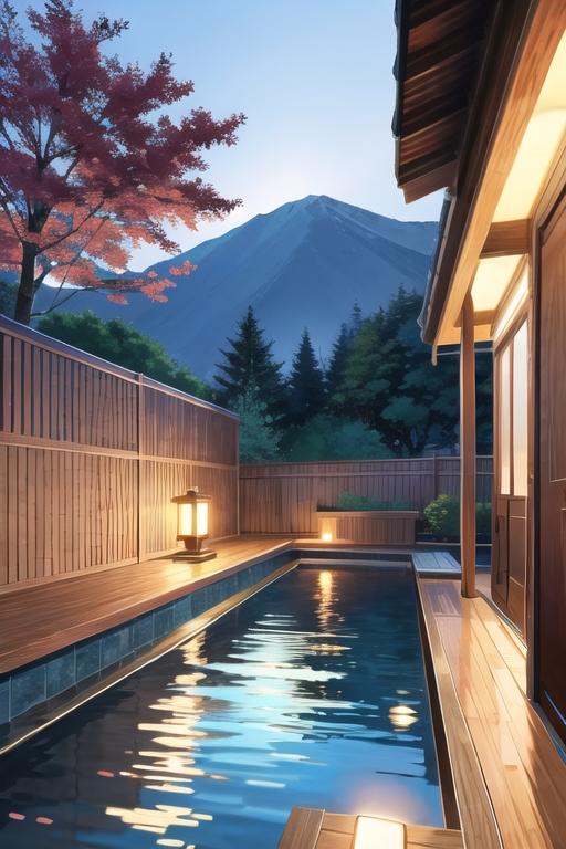 背景のみ 温泉宿の露天風呂