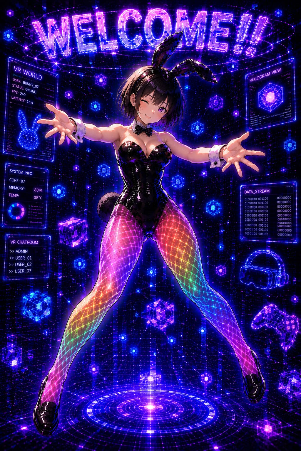 ゲーミングPC風網タイツバニーガールのライブ | の人気AIイラスト・グラビア