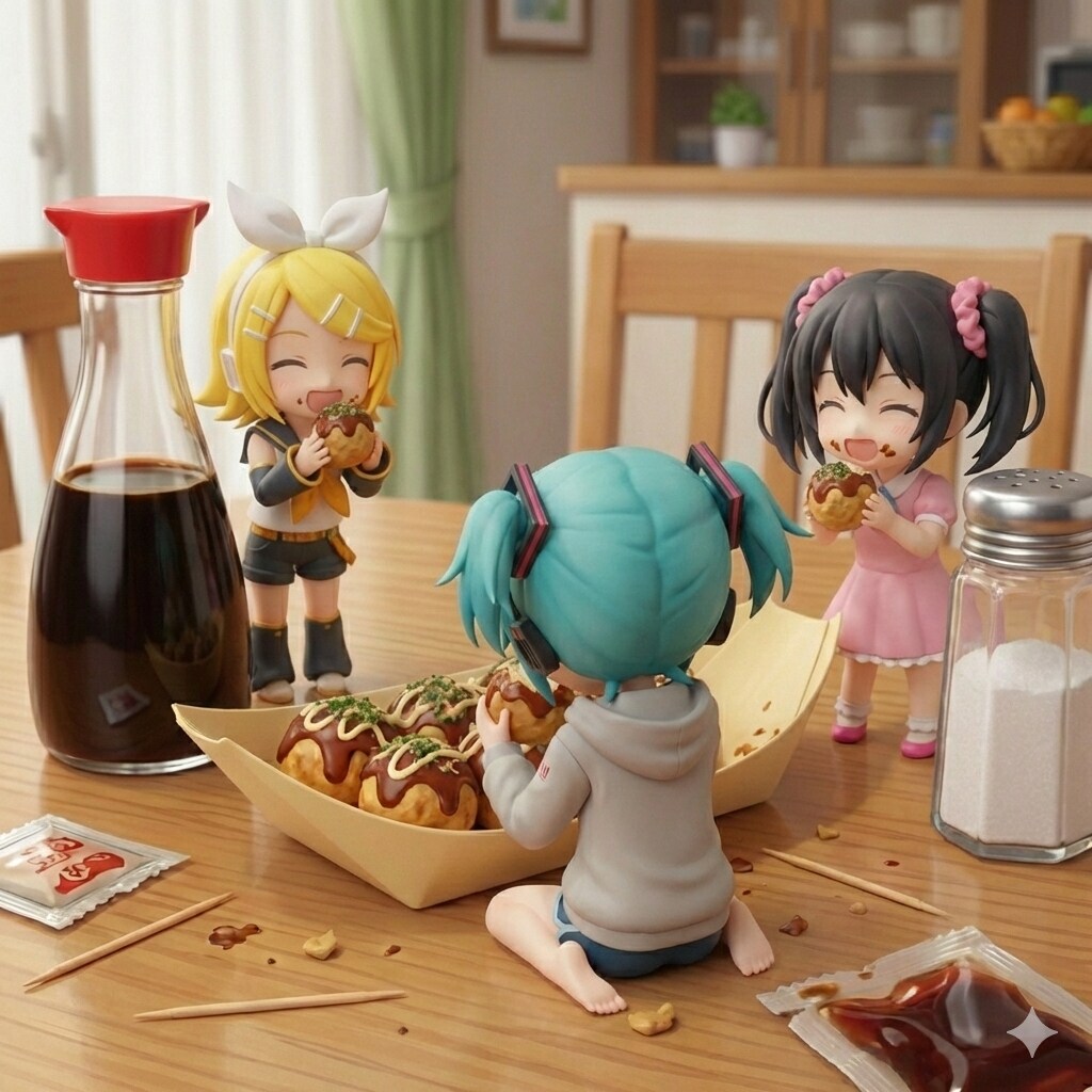 ちびミクちゃん達の特大ディナー（たこ焼き）