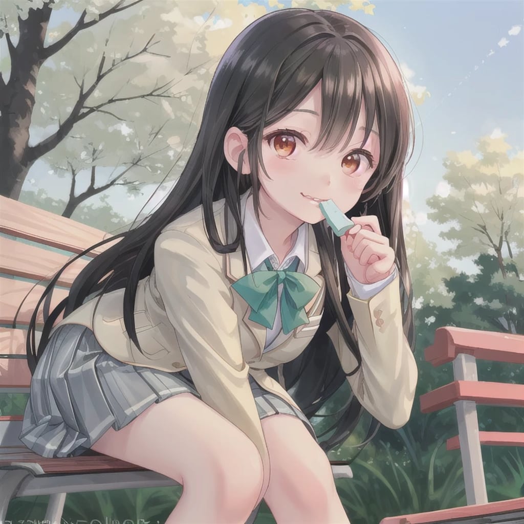 黒髪ロングでブレザーの少女７４