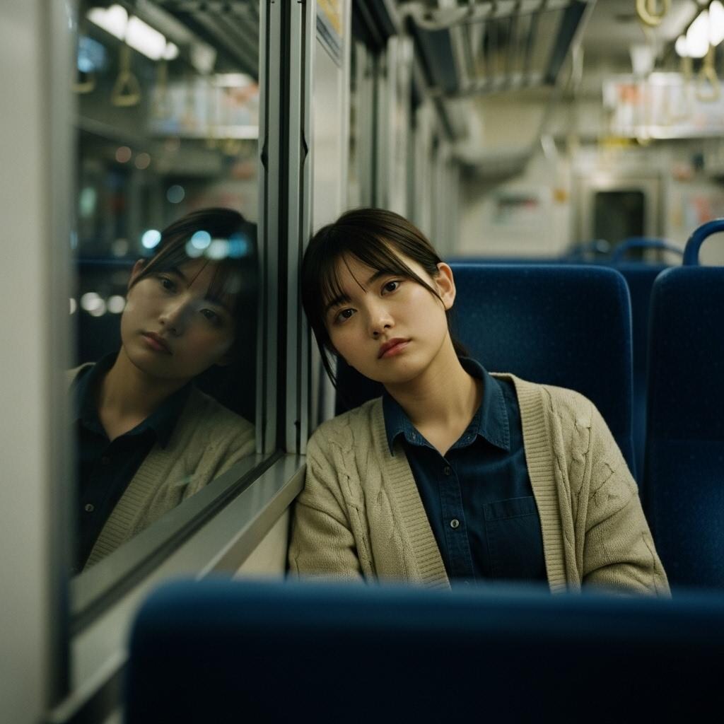 終電の窓に映る顔