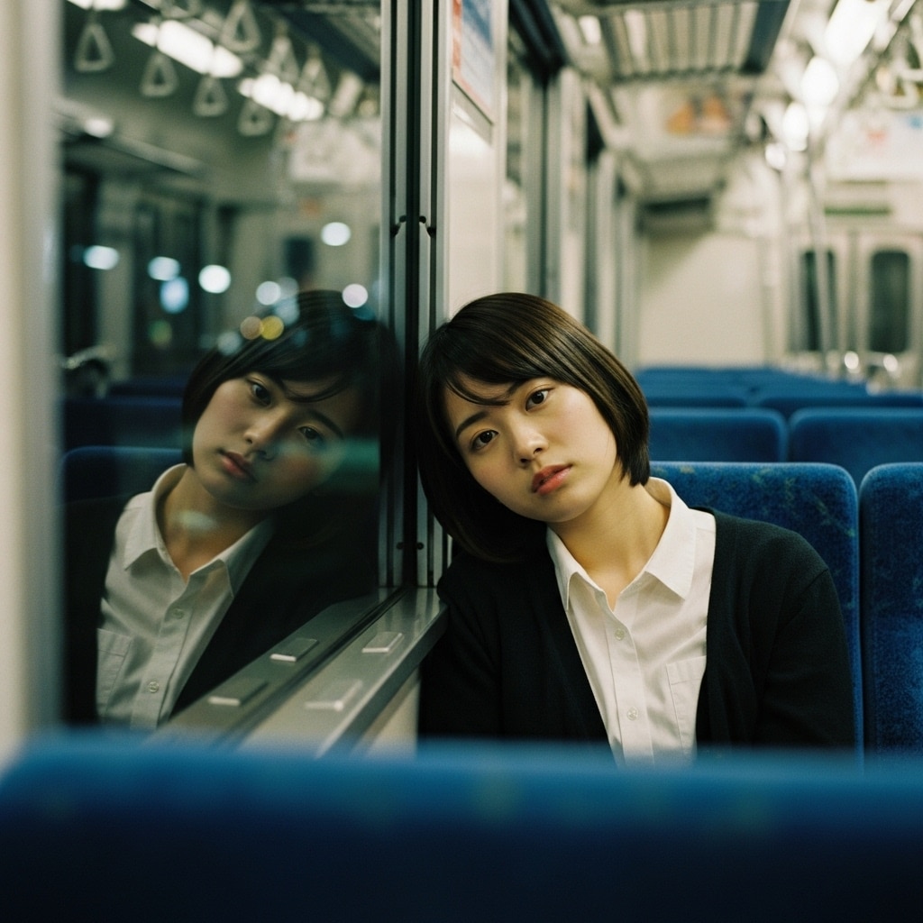 終電の窓に映る顔