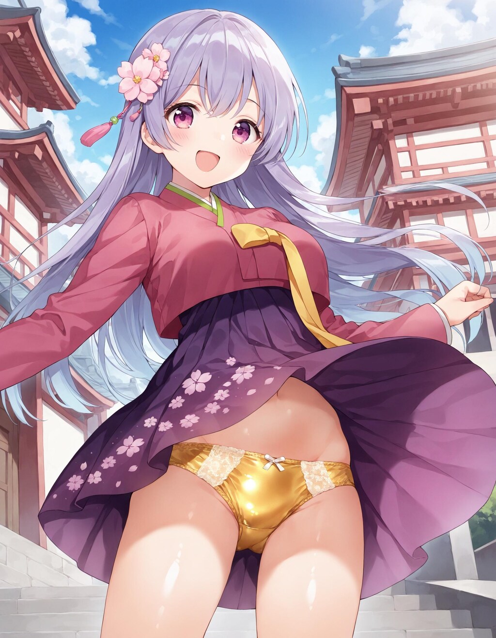韓服コスでパンチラ
