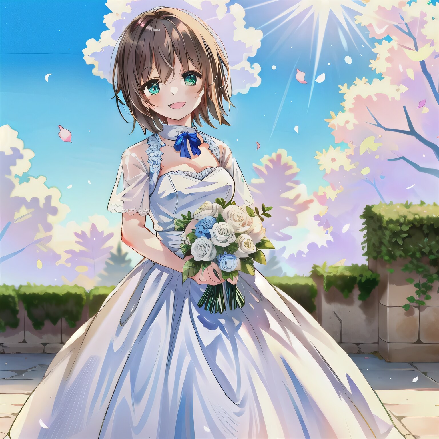 茶髪ボブでウェディングドレスの少女８ | の人気AIイラスト・グラビア