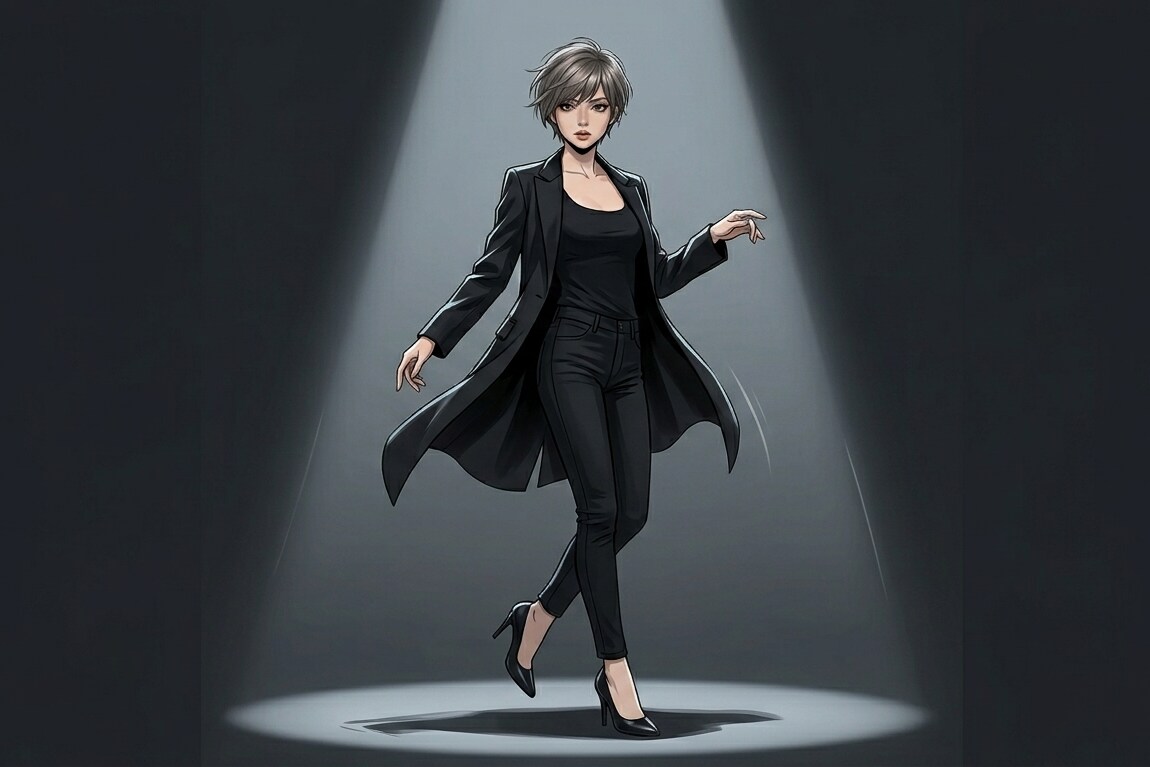 クールにダンスするショートカットの女性