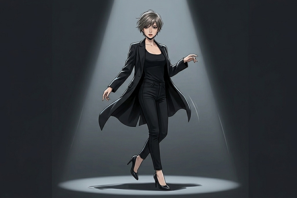 クールにダンスするショートカットの女性