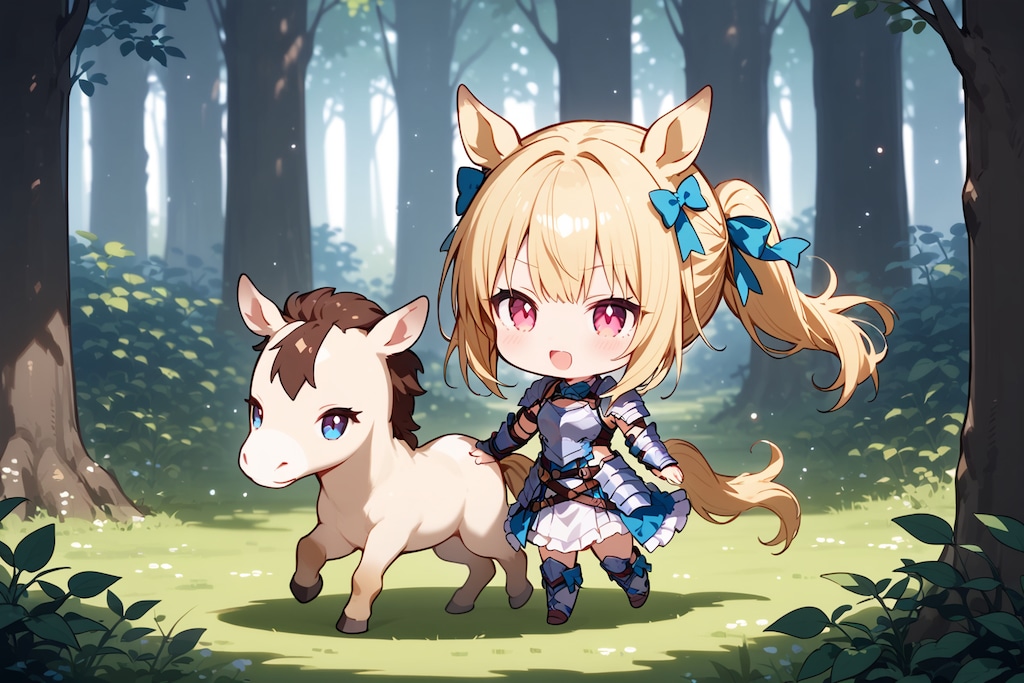 馬とちび馬耳女騎士