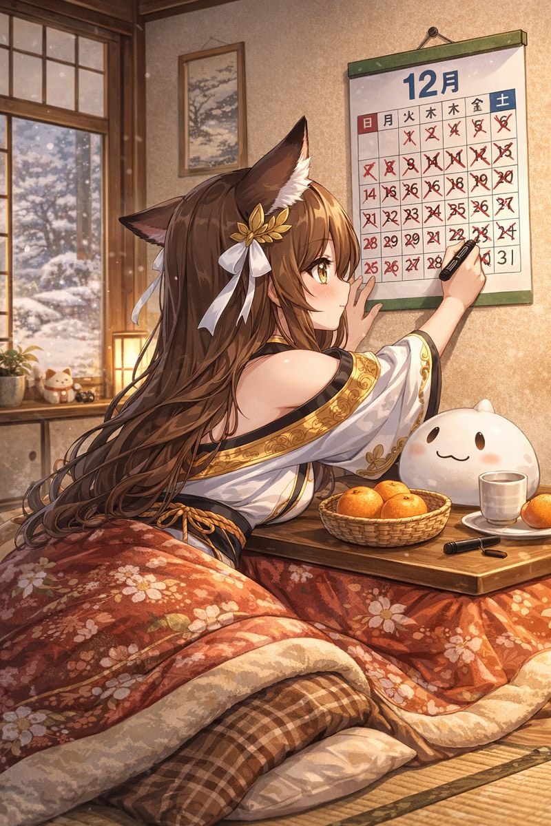 最後の日にまとめてカレンダーのチェックを入れる系狐耳女子 | の人気AIイラスト・グラビア