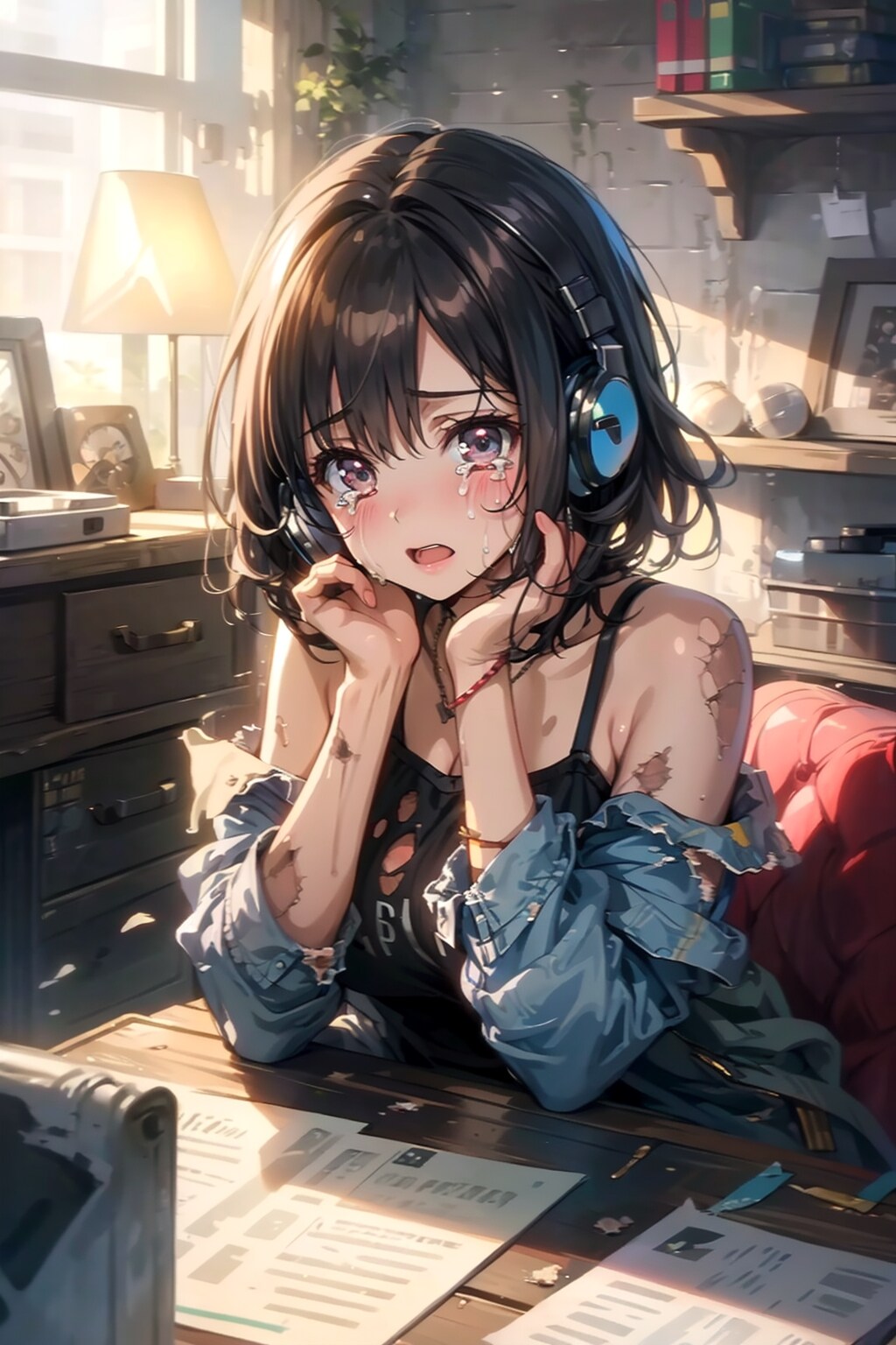 無線への応答で嬉し泣きする少女