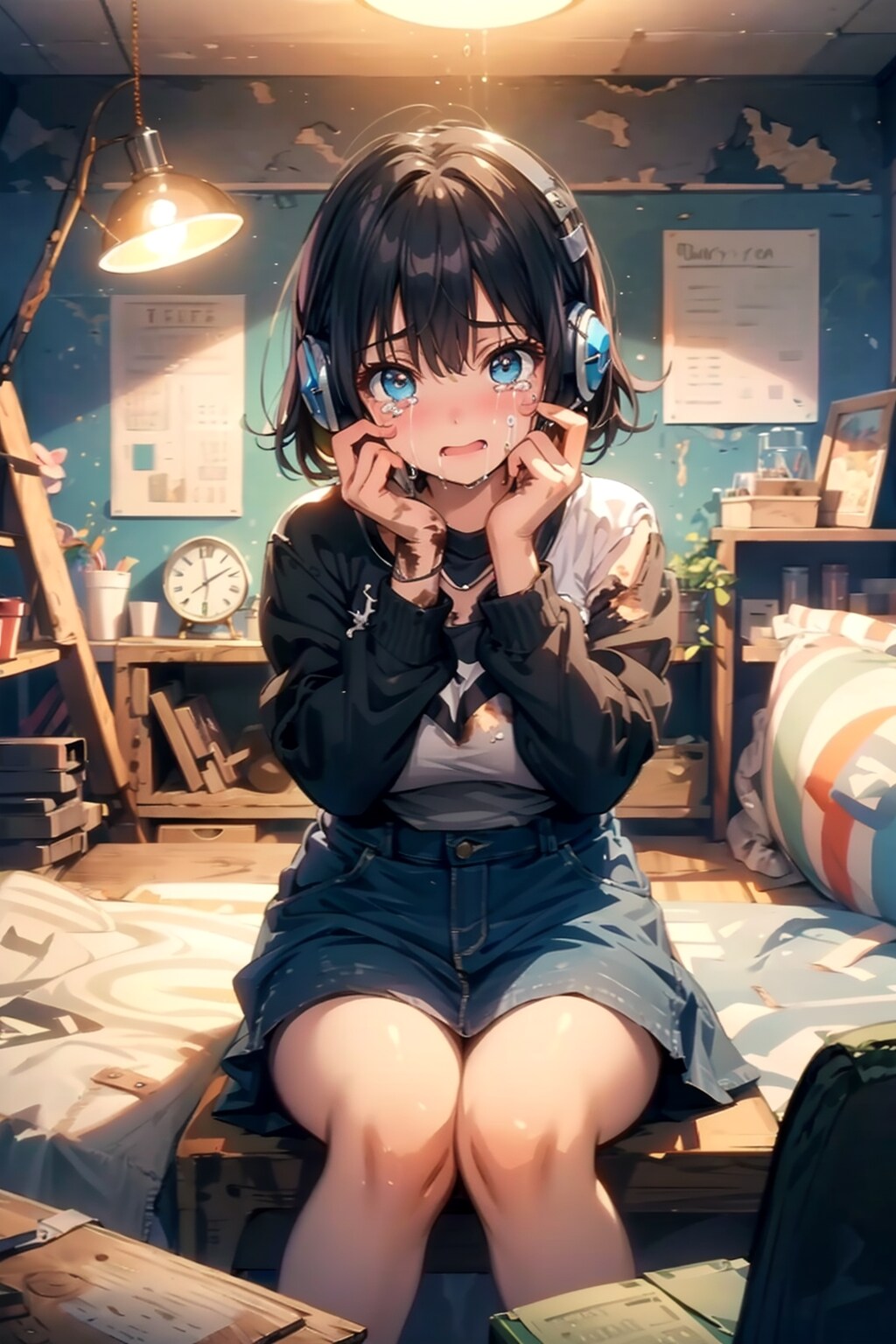 無線への応答で嬉し泣きする少女 | の人気AIイラスト・グラビア