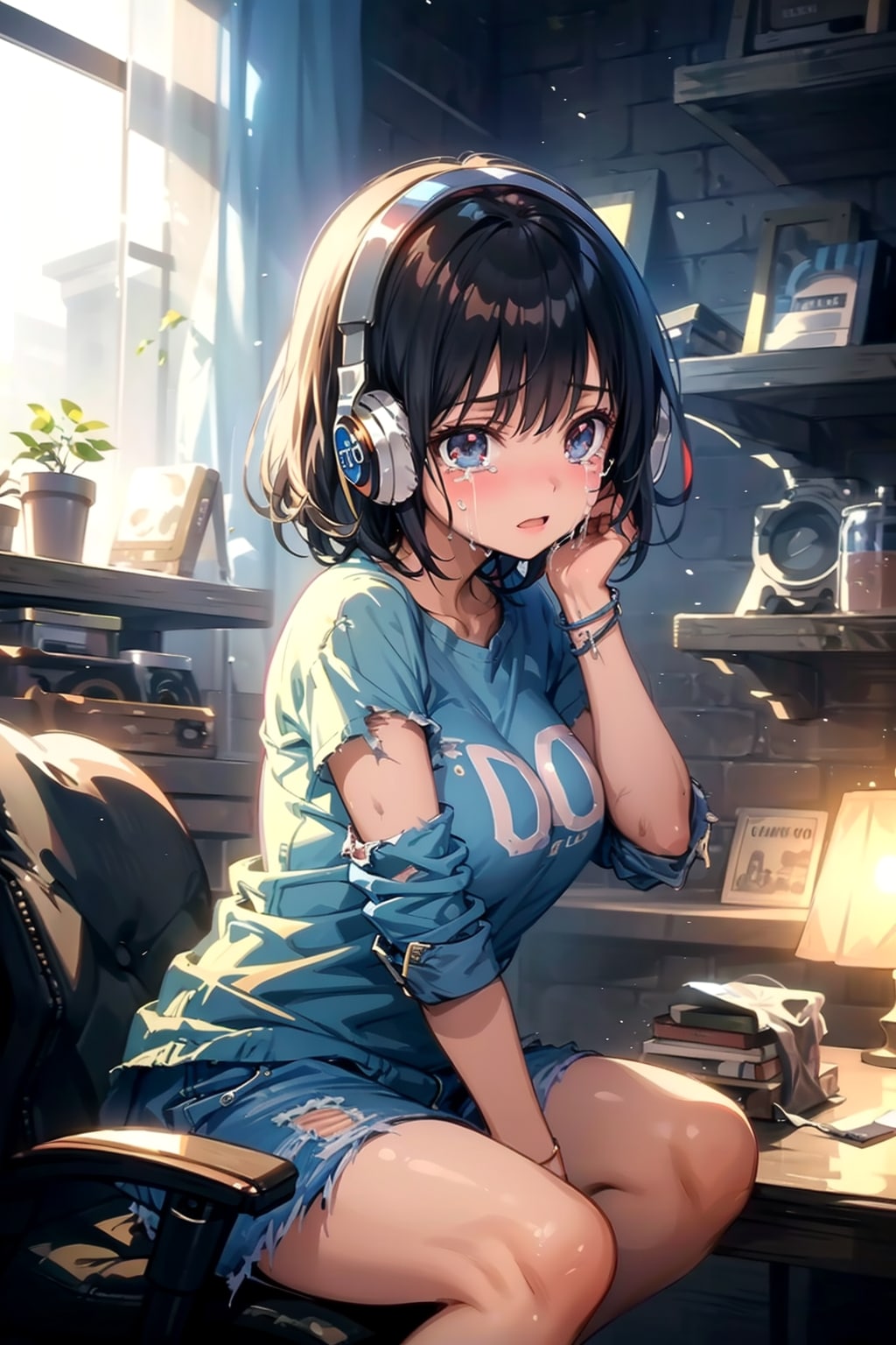 無線への応答で嬉し泣きする少女