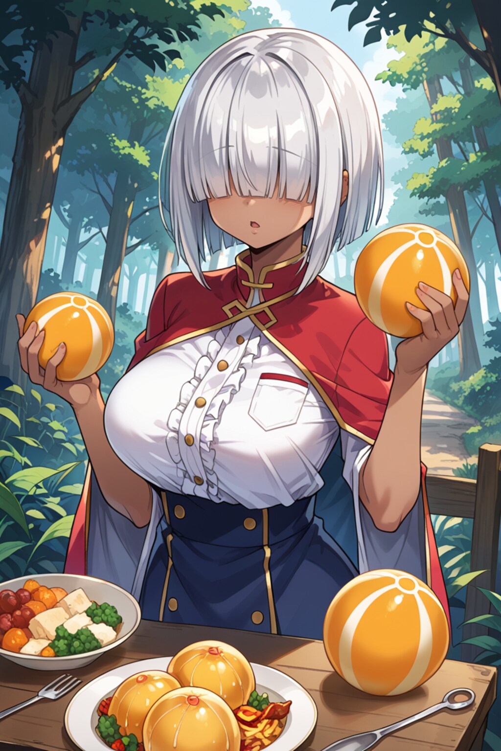 キンタマ料理を堪能する悪魔神官ちゃん
