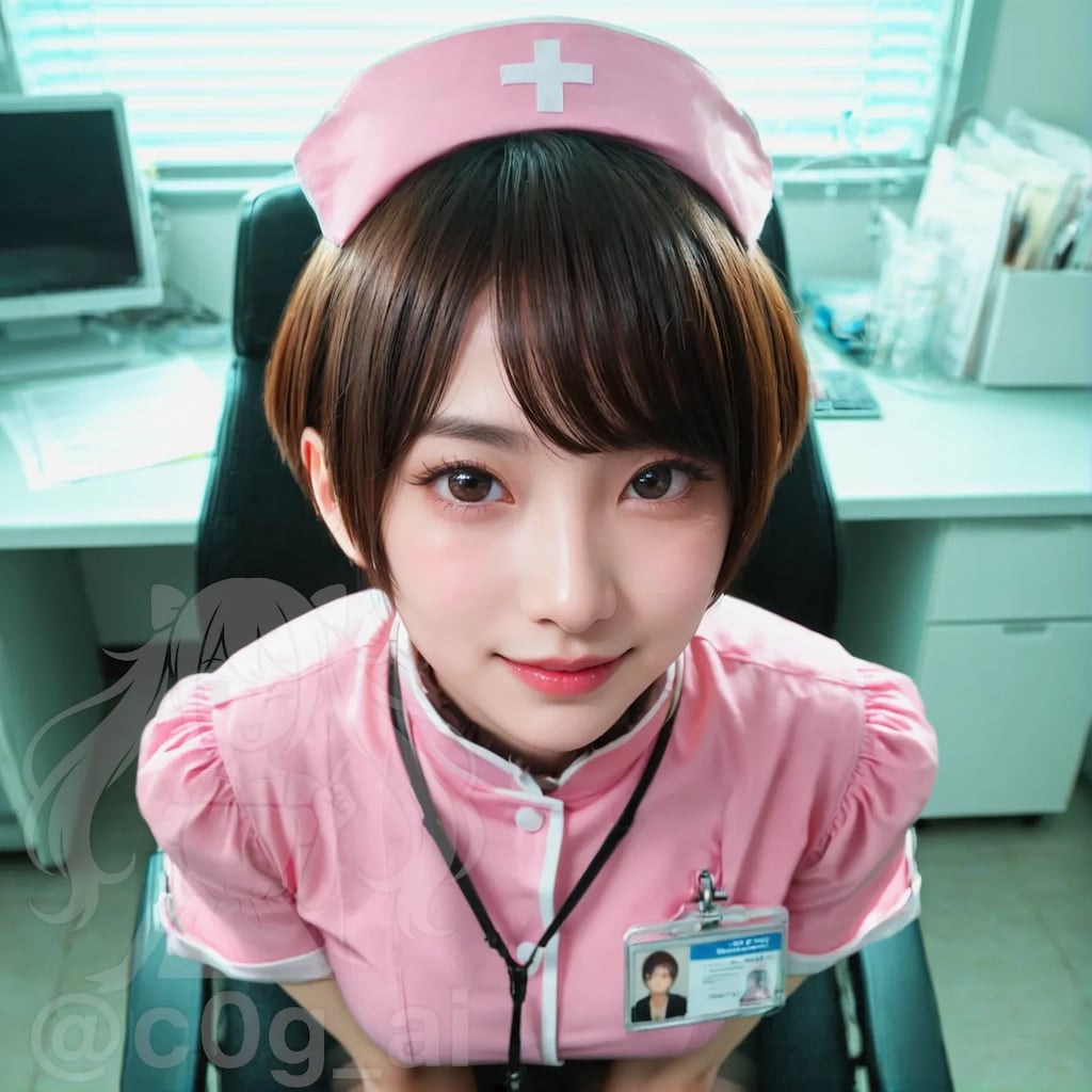 ピンクナース×黒パンストの瞳ママ