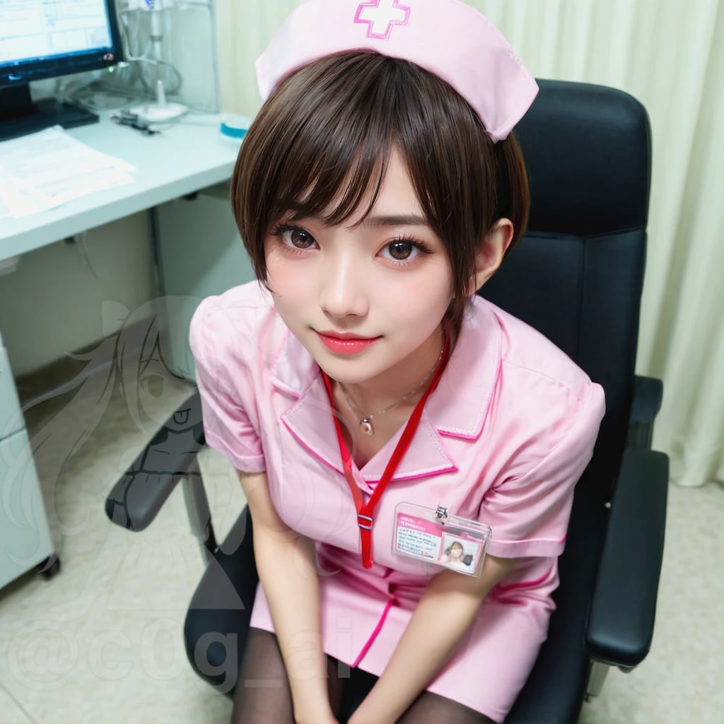 ピンクナース×黒パンストの瞳ママ