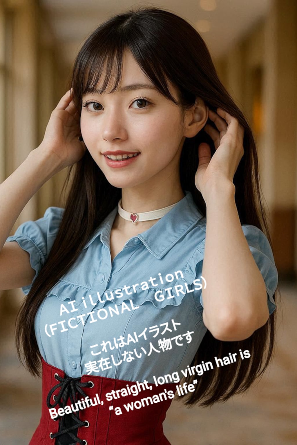 ロングヘアを縛ろうとする美少女