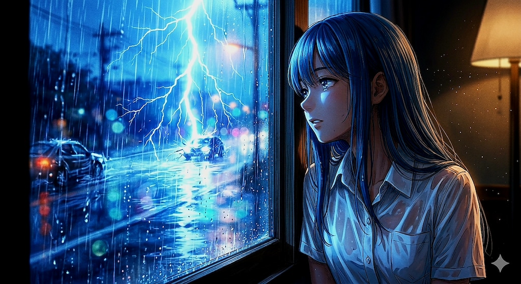 雨の夜　何気なく　外を眺めていたら