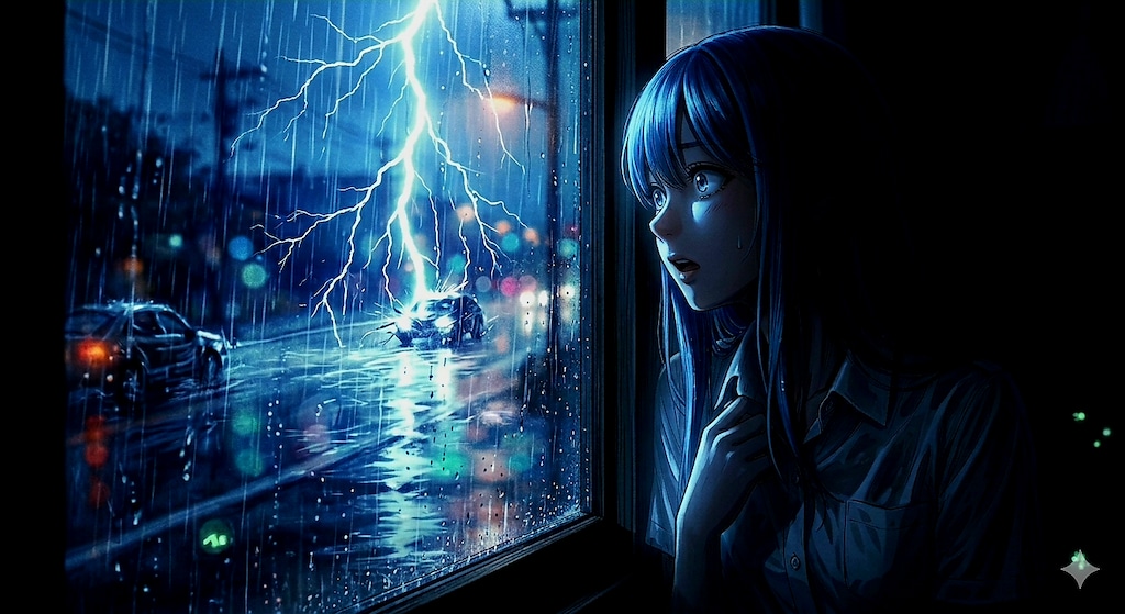 雨の夜　何気なく　外を眺めていたら