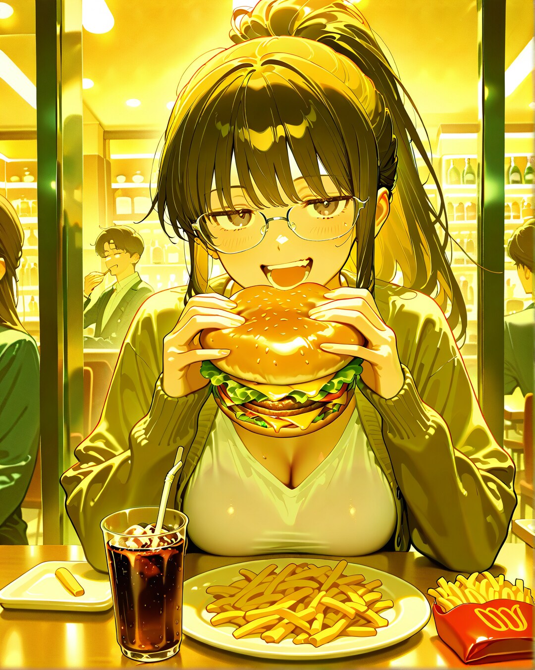 ハンバーガーを食べる彼女