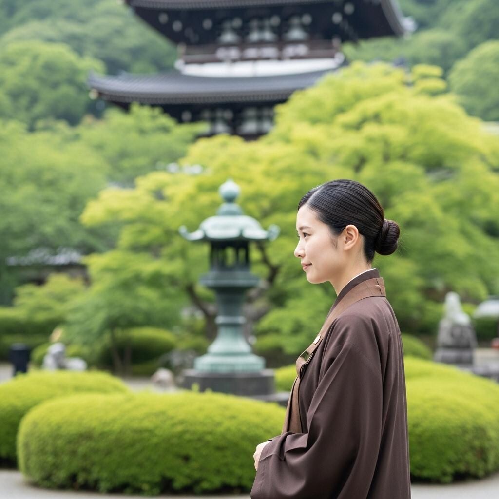 尼僧　お庭を歩む