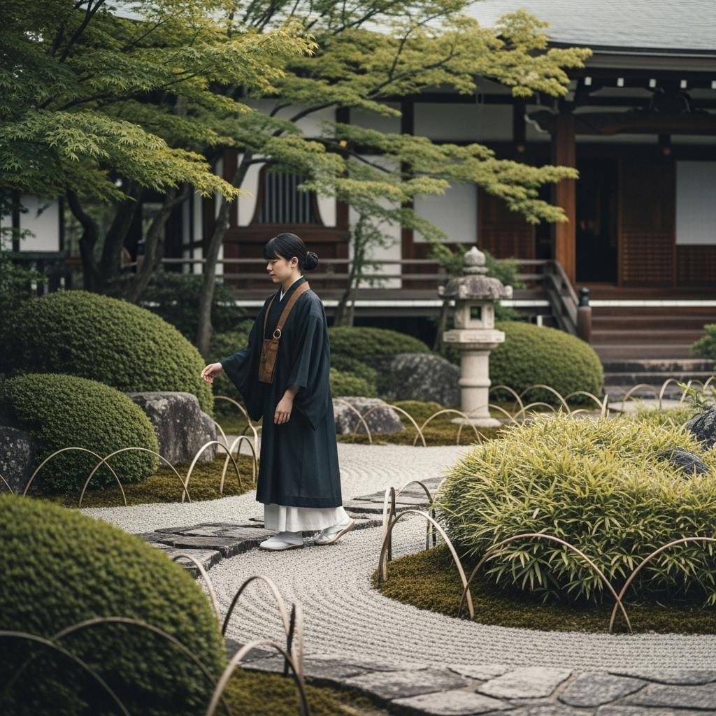 尼僧　お庭を歩む