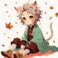 猫の子がちょいと押さえる木の葉かな　擬人化 3枚目
