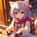 猫の子がちょいと押さえる木の葉かな　擬人化 6枚目