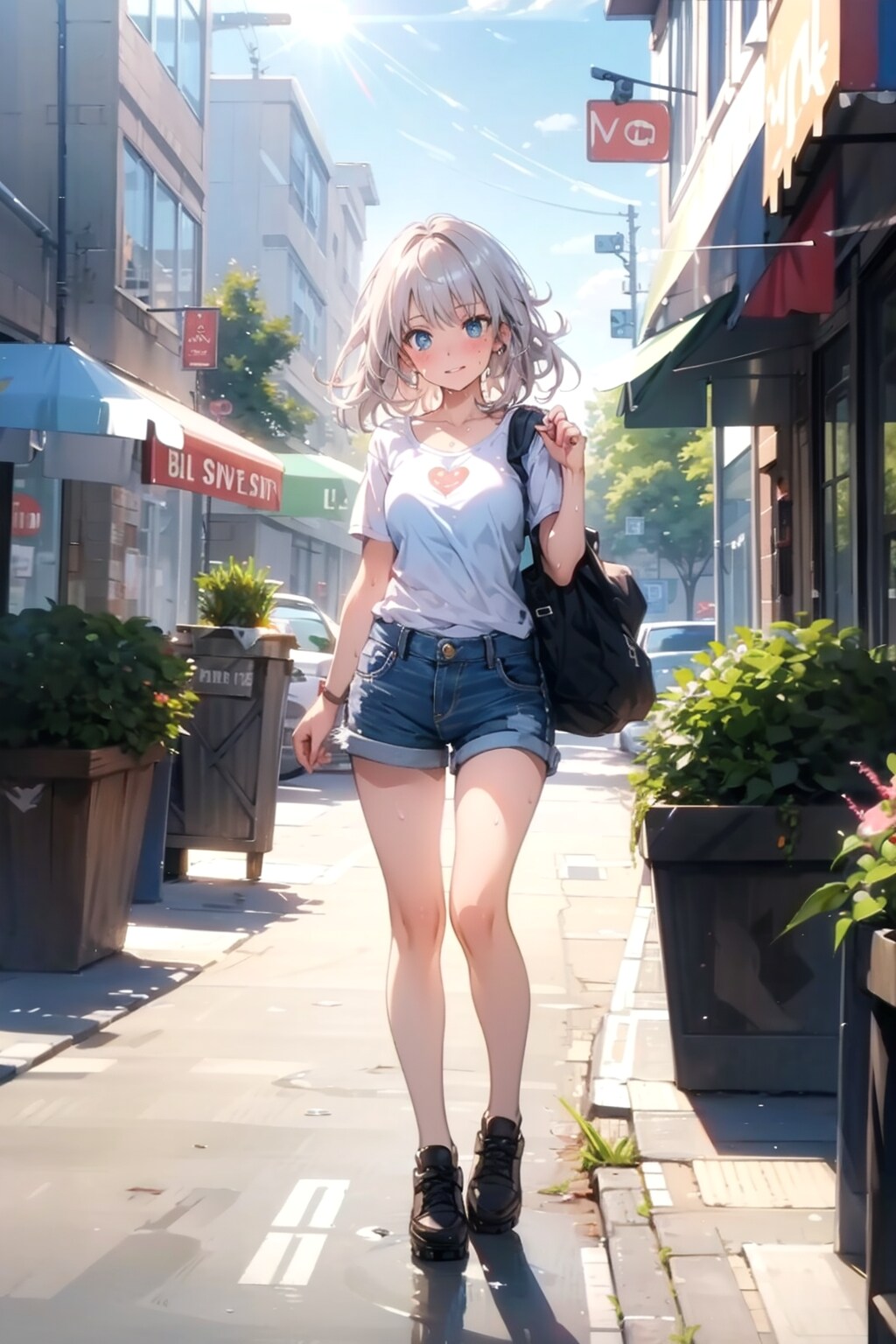 夏、街を歩く