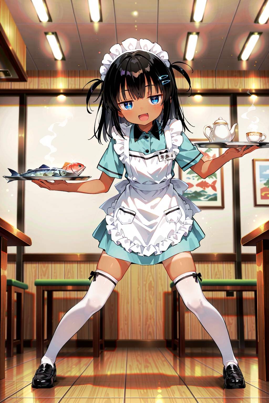 魚レストランでバイト中のこなつちゃん（天職？）