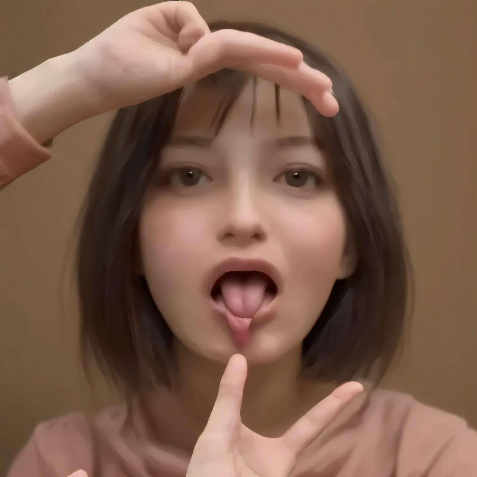 黒髪ボブの舌出し美女９ | の人気AIイラスト・グラビア