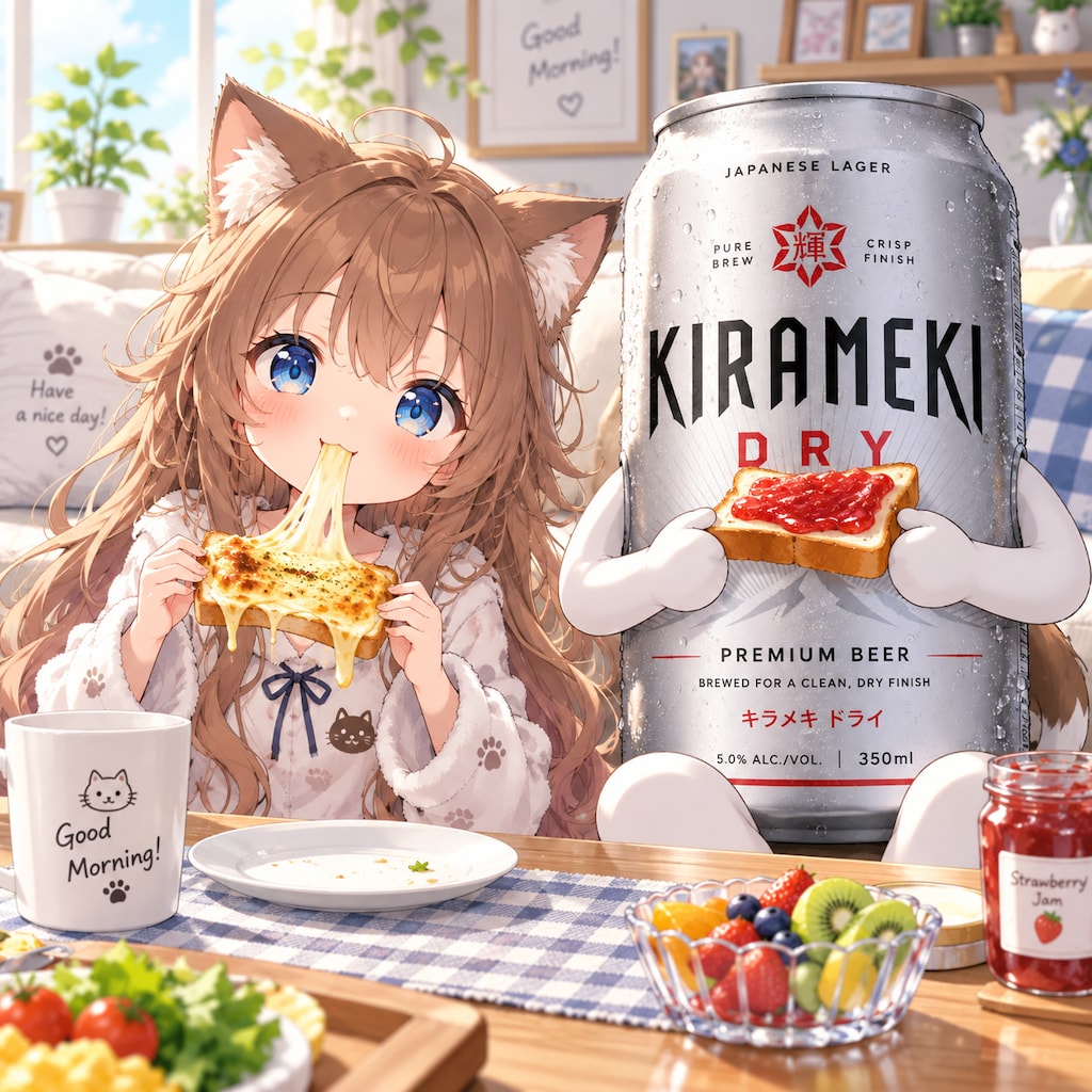 チーズトーストを食べる小さな女の子