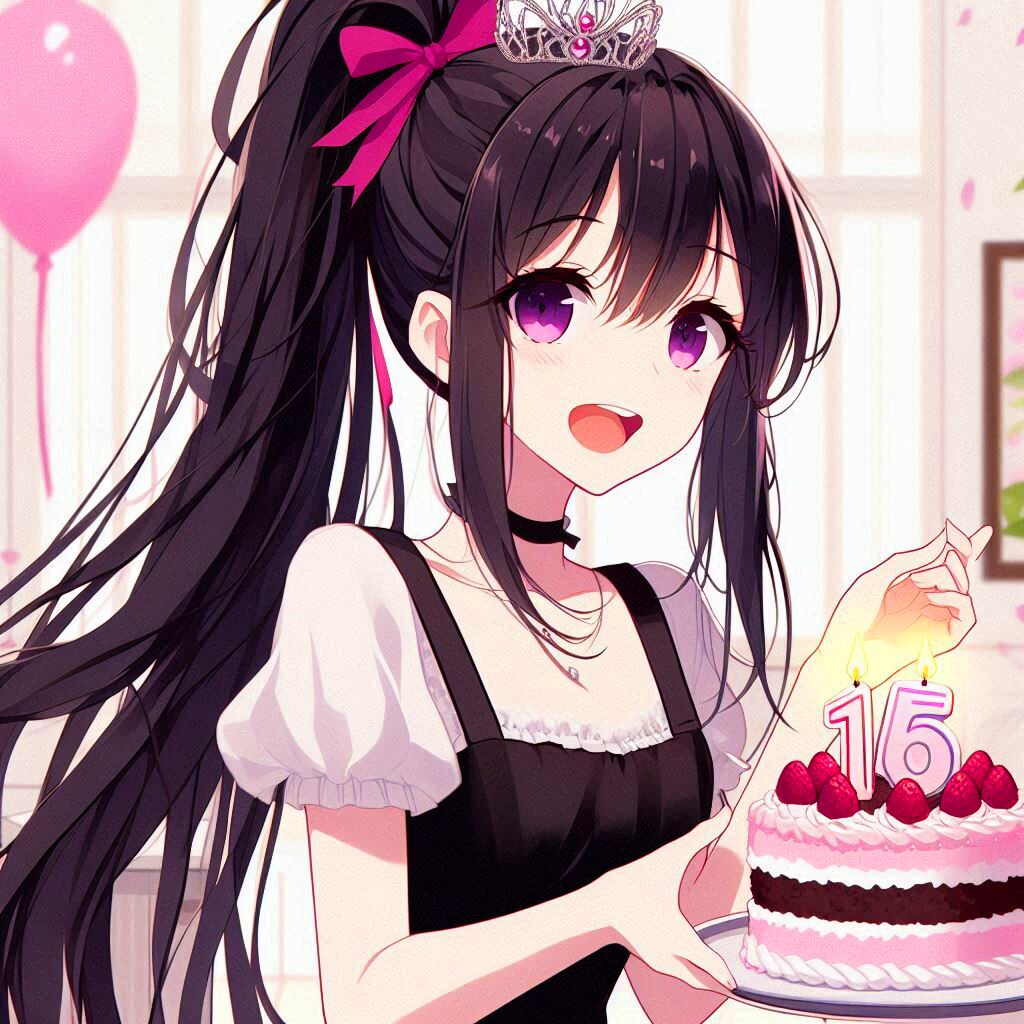 ゆるかわな！誕生日を祝う、黒髪ツインテール少女♥(4枚)