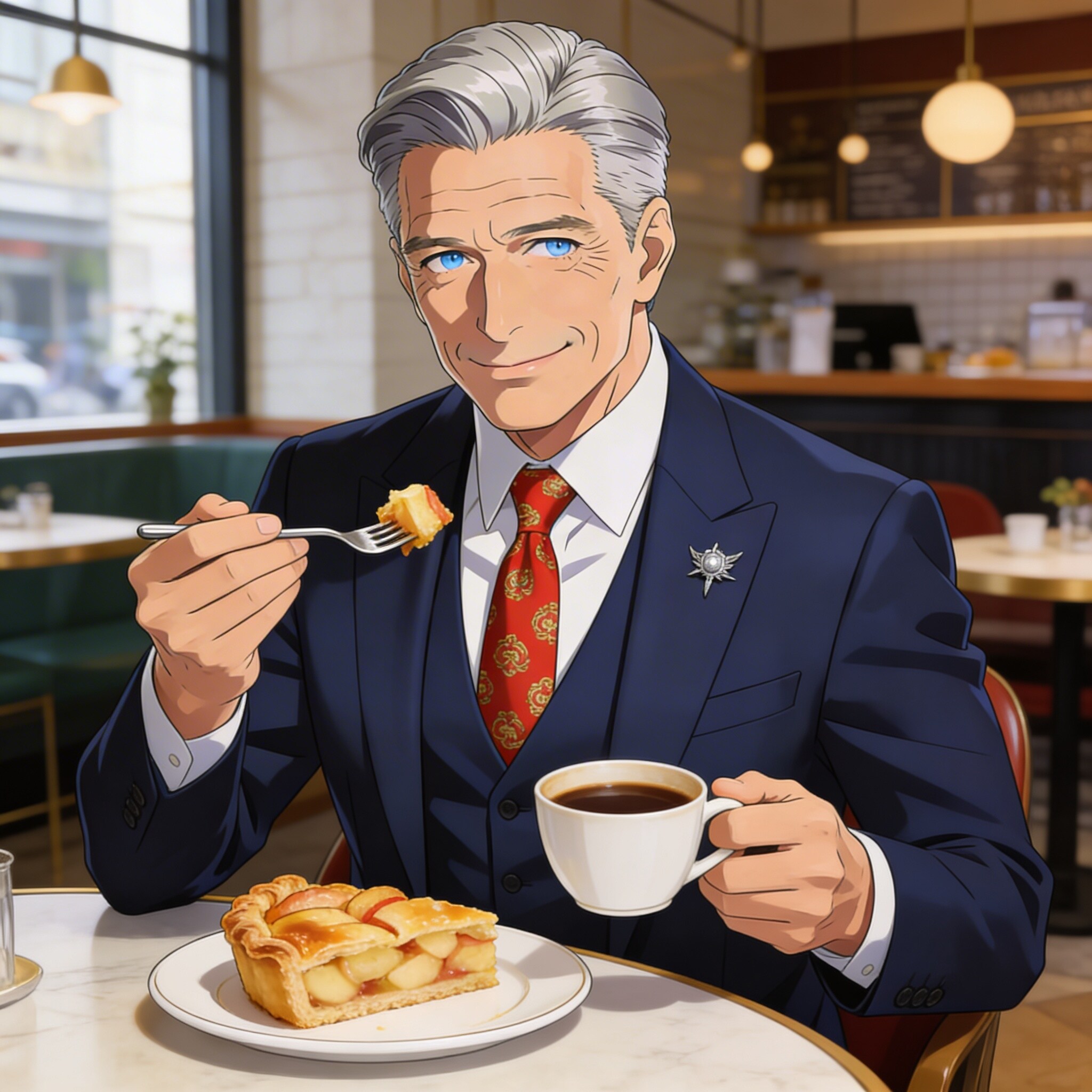 カフェ店で寛ぐハワード首相 | の人気AIイラスト・グラビア