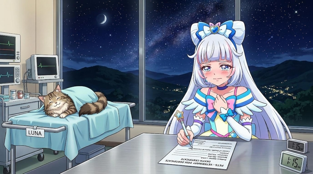 キュアニャミー、猫の死亡診断書を書きながら、感謝して号泣する
