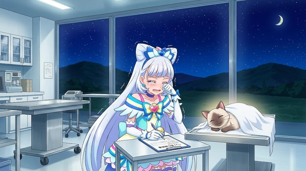 キュアニャミー、猫の死亡診断書を書きながら、感謝して号泣する