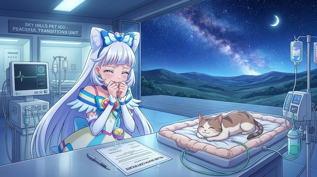 キュアニャミー、猫の死亡診断書を書きながら、感謝して号泣する
