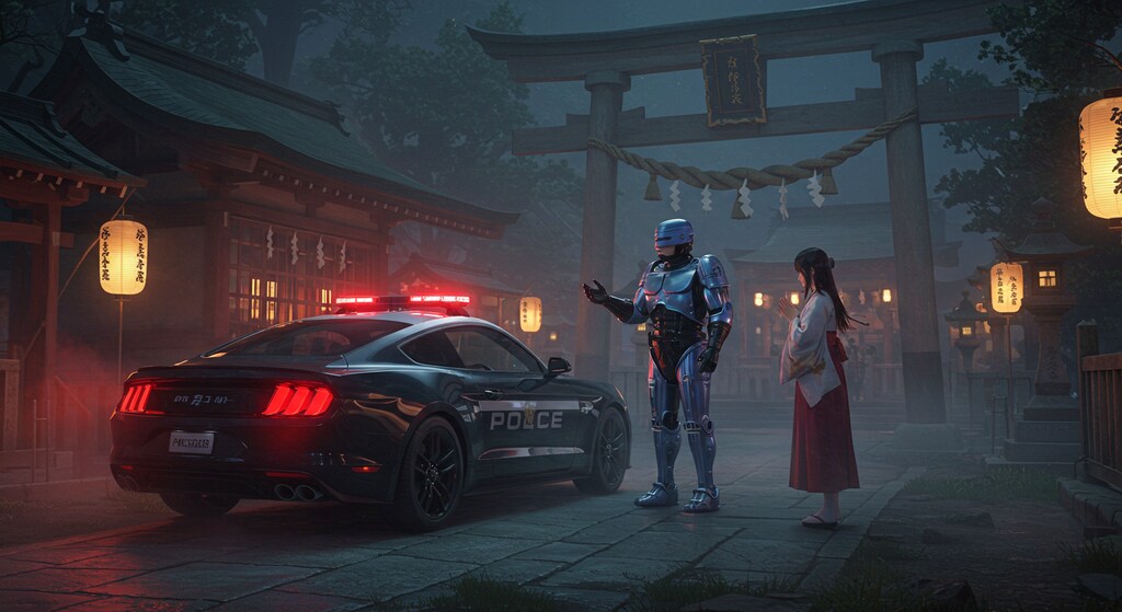 ロボコップにお礼を言う巫女