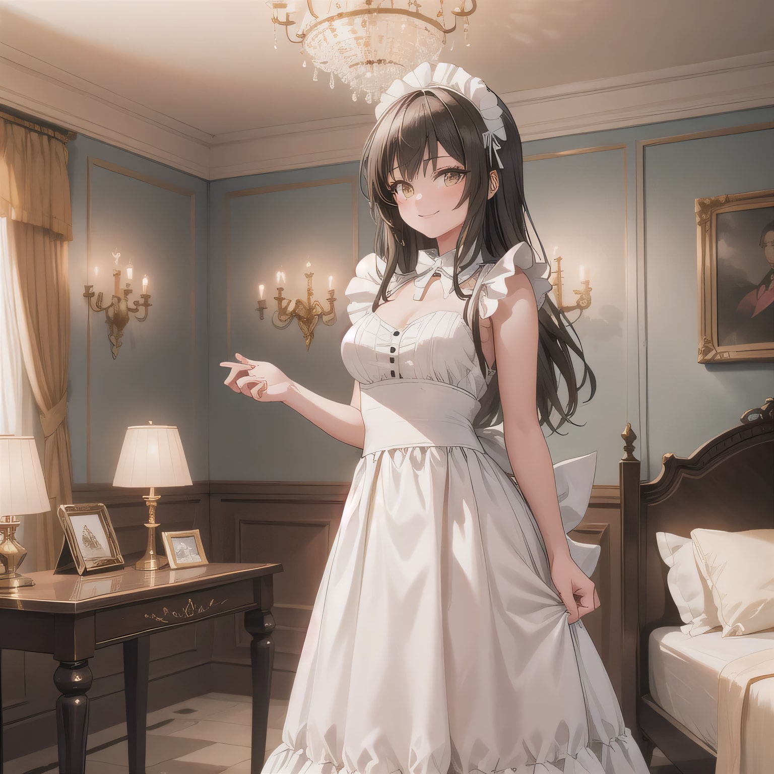 黒髪ロングでメイド服の少女２９ | の人気AIイラスト・グラビア