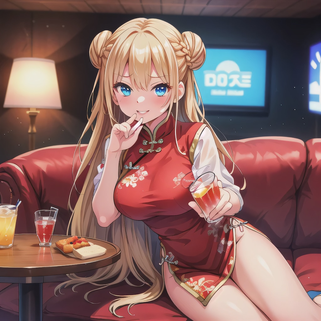 金髪ツイン団子で中華服の少女４