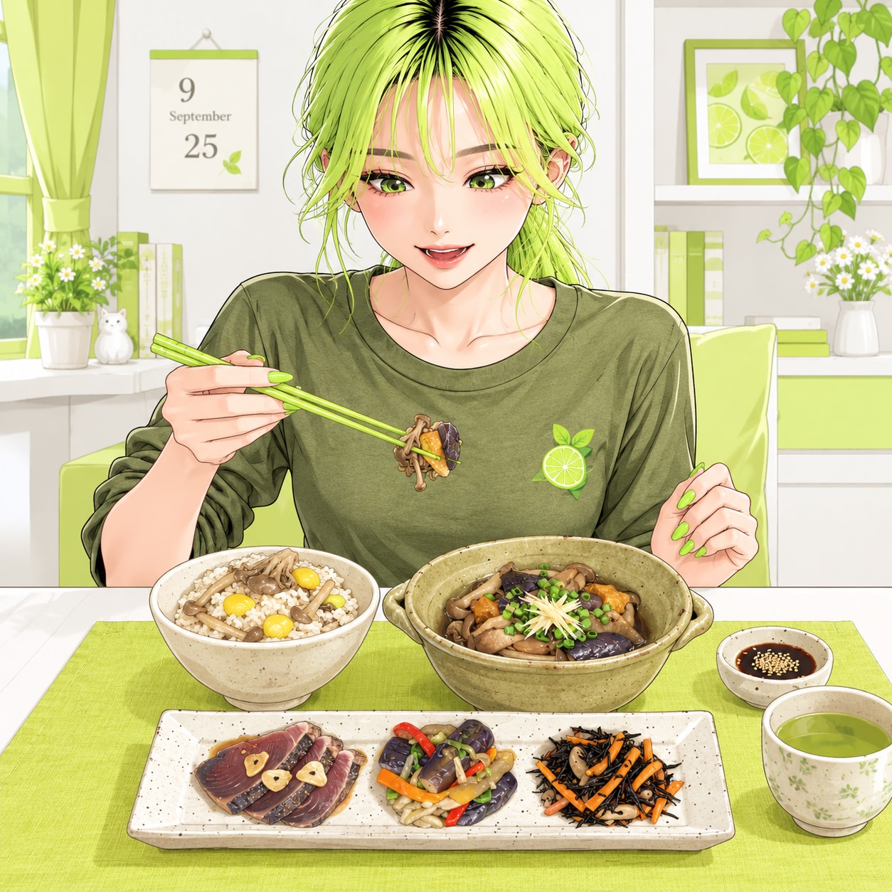 9/25 ランチ/キャプ欄です（ライムちゃん） | の人気AIイラスト・グラビア