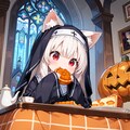 教会内のこたつで萌え袖のネコミミシスターがパンプキンパイを食べるだけの画像 4枚目