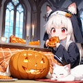 教会内のこたつで萌え袖のネコミミシスターがパンプキンパイを食べるだけの画像 3枚目