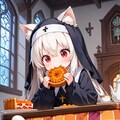 教会内のこたつで萌え袖のネコミミシスターがパンプキンパイを食べるだけの画像 6枚目