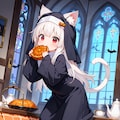 教会内のこたつで萌え袖のネコミミシスターがパンプキンパイを食べるだけの画像 8枚目