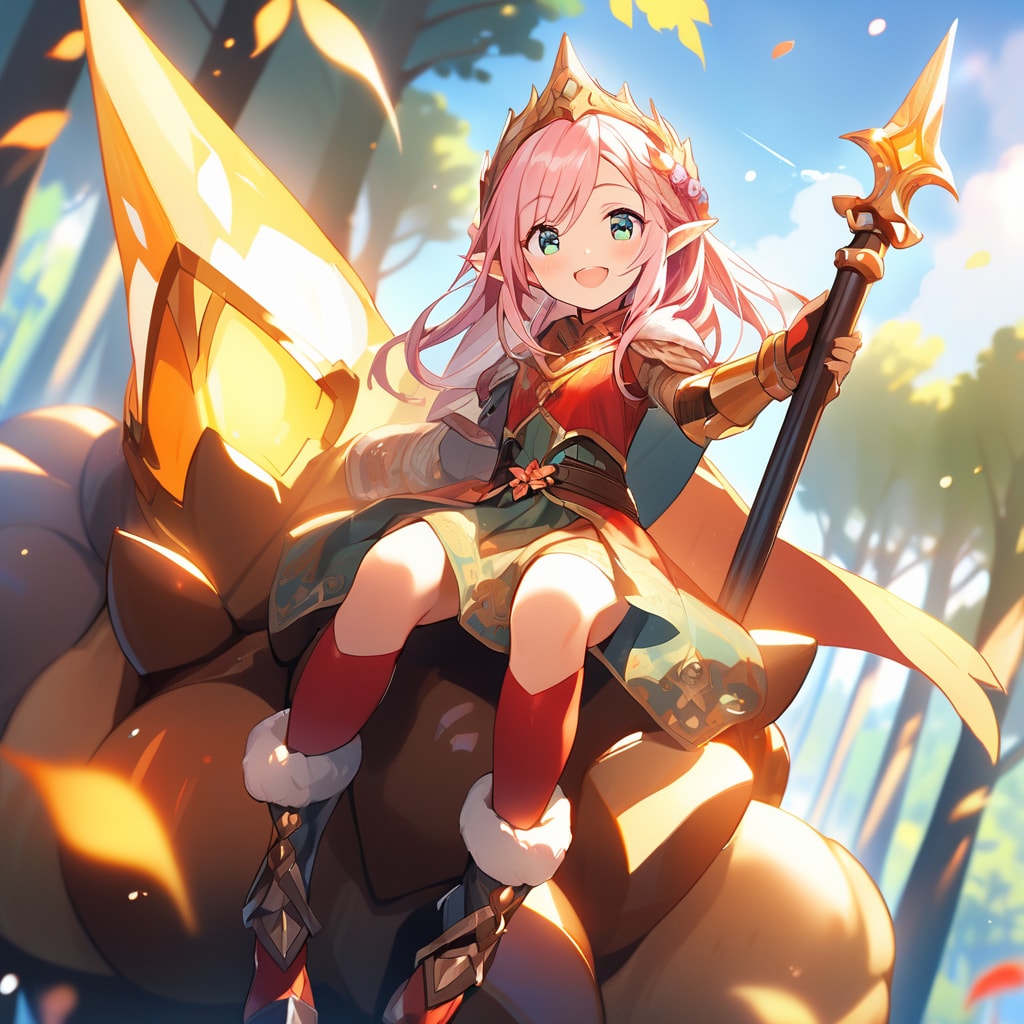 ゴーレムの肩に乗るエルフのお姫様