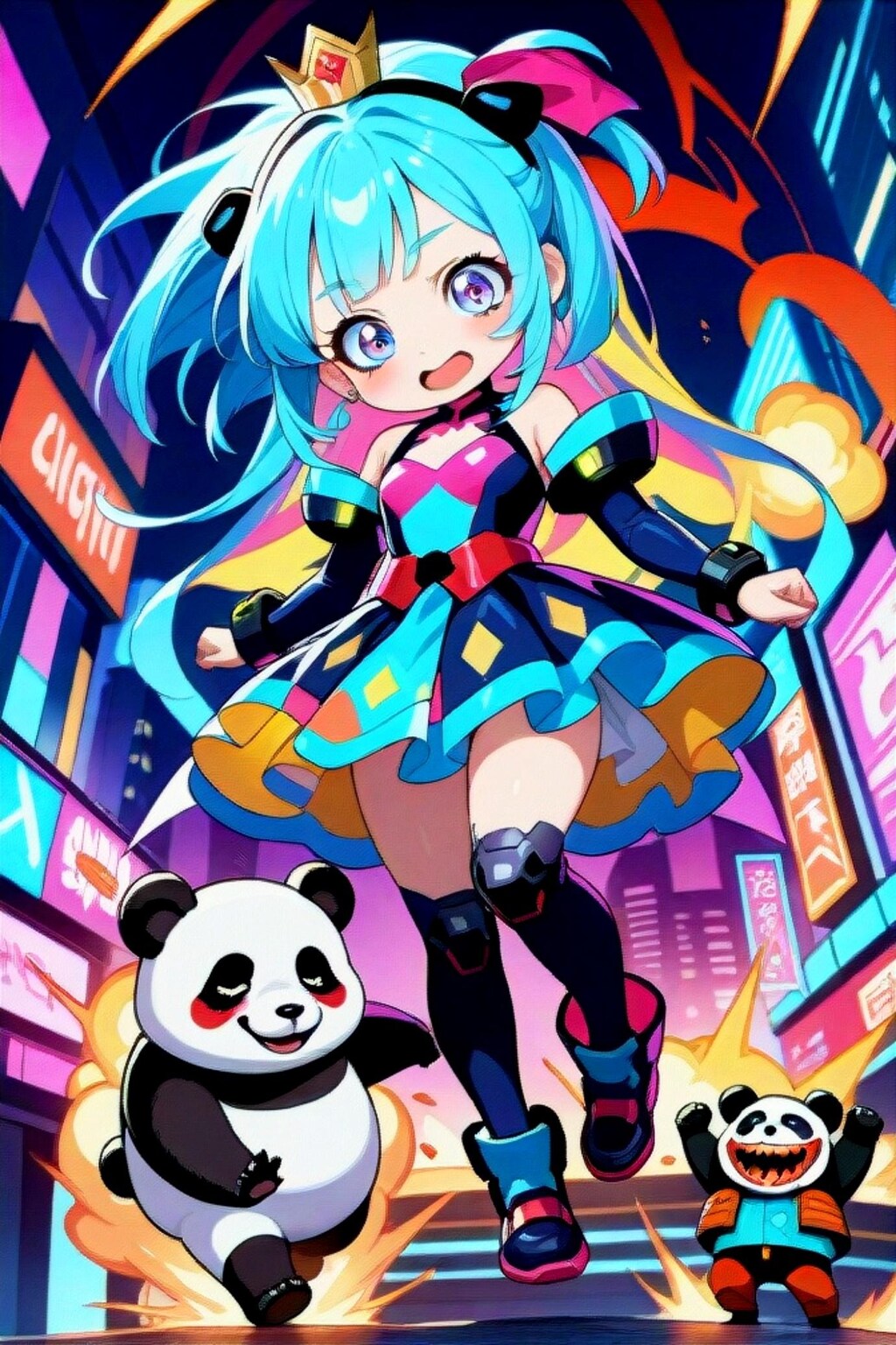 青髪ちゃんとパンダ