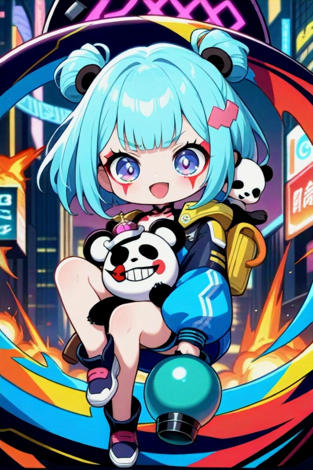 青髪ちゃんとパンダ